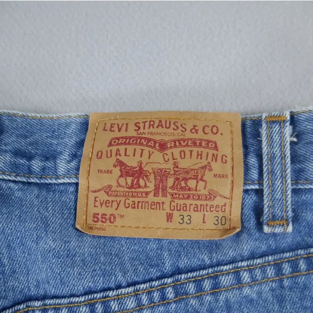 Vintage Y2K Levis 550 Relaxed Fit 33 x 30 Paint Thrashed Blue Jeans Mens FLAW
